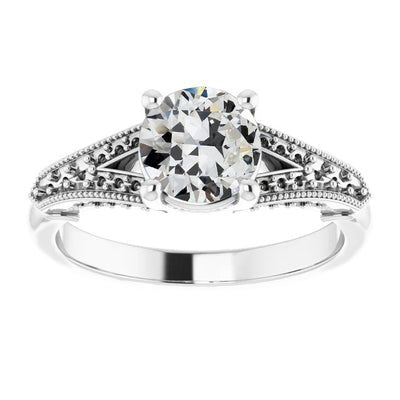 Echt Old Cut Diamond Solitaire Ring Beaded Style Split Shank 2 karaat