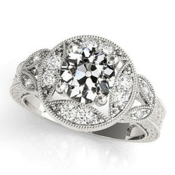 Oude Mijnwerker Natuurlijke uit de aarde gewonnen Diamanten Halo Ring Milgrain Antieke Stijl 3.25 Karaat