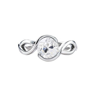 Echt Oude Geslepen Diamanten Ring Solitaire Halve ring Gespleten Gedraaide Schacht 1 Karaat