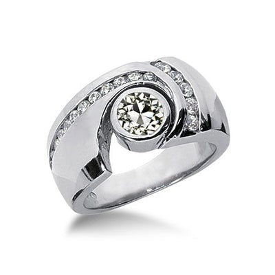 Echt Ronde Diamanten Oude Mijn Geslepen Fancy Ring Bezel Set Brede Band 2,25 Karaat