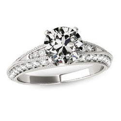 Ronde Oude Mijnwerker Echte Natuurlijke uit de aarde gewonnen Diamanten Trouwring Milgrain Band 3.50 Karaat