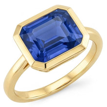 Afbeelding in Gallery-weergave laden, Echte 2 karaat Emerald Solitaire Ceylon Sapphire Bezel Set Ring Geel Goud
