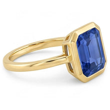 Afbeelding in Gallery-weergave laden, Echte 2 karaat Emerald Solitaire Ceylon Sapphire Bezel Set Ring Geel Goud

