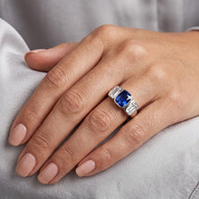 Afbeelding in Gallery-weergave laden, Echte 3 Stone Emerald Diamond &amp; Ceylon Sapphire Ring Bezel Set Goud 3 karaat
