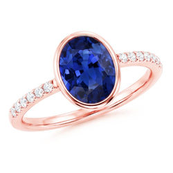 Echte Blauwe Saffier Solitaire Ring Bezel Set Met Diamanten Goud 3,50 Karaat