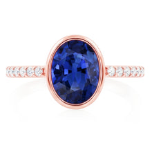 Afbeelding in Gallery-weergave laden, Echte Blauwe Saffier Solitaire Ring Bezel Set Met Diamanten Goud 3,50 Karaat
