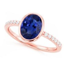 Afbeelding in Gallery-weergave laden, Echte Blauwe Saffier Solitaire Ring Bezel Set Met Diamanten Goud 3,50 Karaat
