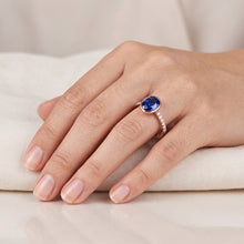 Afbeelding in Gallery-weergave laden, Echte Blauwe Saffier Solitaire Ring Bezel Set Met Diamanten Goud 3,50 Karaat
