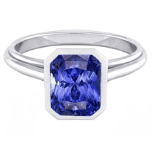 Afbeelding in Gallery-weergave laden, Echte Dames gouden solitaire ring, stralend geslepen saffier bezel set 2,50 karaat
