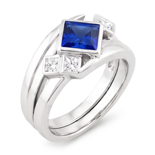 Afbeelding in Gallery-weergave laden, Echte Diamant Fancy Ring 2 Karaat Bezel Prinses Blauwe Saffier
