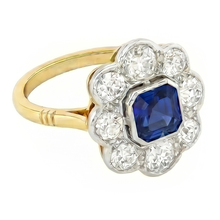 Afbeelding in Gallery-weergave laden, Echte Diamant Halo Saffier Ring Bezel Set Asscher Snijbloem Stijl 4 karaat
