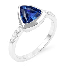 Afbeelding in Gallery-weergave laden, Echte Diamanten edelsteen sieraden 2 karaat biljoen bezel set blauwe saffier ring
