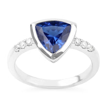 Afbeelding in Gallery-weergave laden, Echte Diamanten edelsteen sieraden 2 karaat biljoen bezel set blauwe saffier ring
