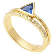 Afbeelding in Gallery-weergave laden, Echte Edelsteen Ring Triljoen Bezel Set Blauwe Saffier 1 Karaat Diamanten Goud
