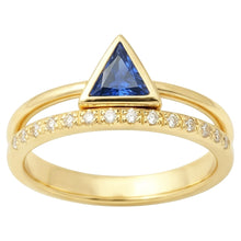 Afbeelding in Gallery-weergave laden, Echte Edelsteen Ring Triljoen Bezel Set Blauwe Saffier 1 Karaat Diamanten Goud
