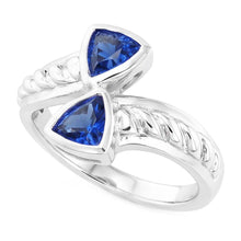 Afbeelding in Gallery-weergave laden, Echte Edelsteen Ring Triljoen Bezel Set Blauwe Saffier 1 Karaat Touw Stijl
