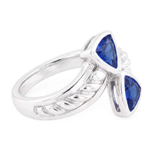 Afbeelding in Gallery-weergave laden, Echte Edelsteen Ring Triljoen Bezel Set Blauwe Saffier 1 Karaat Touw Stijl
