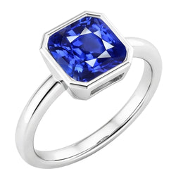Echte Edelsteen Solitaire Ring Kussen Bezel Set Blauwe Saffier 1,50 Karaat