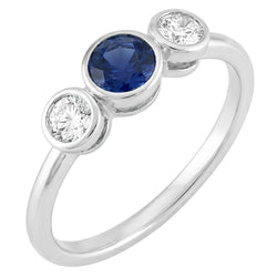 Echte Gouden Edelsteen Ring Bezel Set Diamanten & Saffier 3 Steen 1,50 Karaat