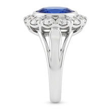 Afbeelding in Gallery-weergave laden, Echte Halo Diamanten Trouwring Ovale Ceylon Saffier Bezel Set 4,50 Karaat
