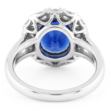 Afbeelding in Gallery-weergave laden, Echte Halo Diamanten Trouwring Ovale Ceylon Saffier Bezel Set 4,50 Karaat
