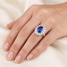 Afbeelding in Gallery-weergave laden, Echte Halo Diamanten Trouwring Ovale Ceylon Saffier Bezel Set 4,50 Karaat
