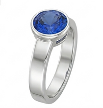 Afbeelding in Gallery-weergave laden, Echte Heren Solitaire Ring Bezel Set Ronde Blauwe Saffier 2 karaat Dikke Schacht
