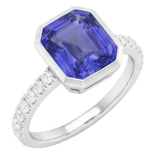 Afbeelding in Gallery-weergave laden, Echte Ronde Diamond Ceylon Sapphire Ring Bezel Set 4 Karaat Pave Set Accenten

