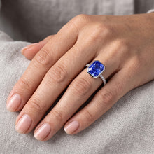 Afbeelding in Gallery-weergave laden, Echte Ronde Diamond Ceylon Sapphire Ring Bezel Set 4 Karaat Pave Set Accenten
