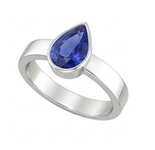 Afbeelding in Gallery-weergave laden, Echte Solitaire Bezel Set Heren Ring Peer Geslepen Blauwe Saffier 2.50 Karaat
