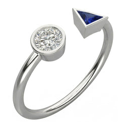 Echte Toi et Moi Ronde Diamant & Triljoen Bezel Set Saffier Ring 1 Karaat