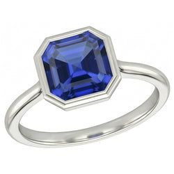 Echte Witgouden Solitaire Ring Asscher Bezel Set Blauwe Saffier 2 Karaat