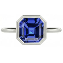 Afbeelding in Gallery-weergave laden, Echte Witgouden Solitaire Ring Asscher Bezel Set Blauwe Saffier 2 Karaat
