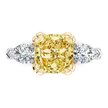 Afbeelding in Gallery-weergave laden, Echte Kussen Gele Kanarie Ring Natuurlijke Aarde Gedolven Peer Diamanten Goud 14K
