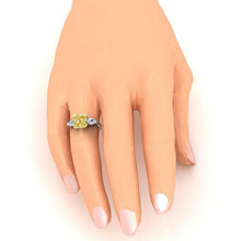 Afbeelding in Gallery-weergave laden, Echte Kussen Gele Kanarie Ring Natuurlijke Aarde Gedolven Peer Diamanten Goud 14K
