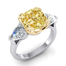 Afbeelding in Gallery-weergave laden, Echte Kussen Gele Kanarie Ring Natuurlijke Aarde Gedolven Peer Diamanten Goud 14K
