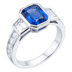 Edelsteen Bezel Set Stralende Saffier Ring Diamanten Sieraden 2,50 Karaat