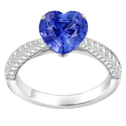 Edelsteen Blauwe Saffier Ring 4 Karaat Meerdere Rij Pave Diamanten