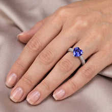 Afbeelding in Gallery-weergave laden, Edelsteen Blauwe Saffier Ring 4 Karaat Meerdere Rij Pave Diamanten
