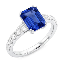 Edelsteen Blauwe Saffier Ring Baguette & Ronde Accenten 3,50 Karaat
