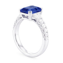 Afbeelding in Gallery-weergave laden, Edelsteen Blauwe Saffier Ring Baguette &amp; Ronde Accenten 3,50 Karaat
