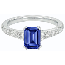 Afbeelding in Gallery-weergave laden, Edelsteen Blauwe Saffier Ring Baguette &amp; Ronde Accenten 3,50 Karaat
