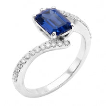 Afbeelding in Gallery-weergave laden, Edelsteen Blauwe Saffier Ring Pave Set Accenten Spanning Stijl 2,50 Karaat
