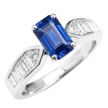 Afbeelding in Gallery-weergave laden, Edelsteen Blauwe Saffier Ring Triljoen &amp; Baguettes Geaccentueerd 3.50 Karaat
