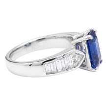Afbeelding in Gallery-weergave laden, Edelsteen Blauwe Saffier Ring Triljoen &amp; Baguettes Geaccentueerd 3.50 Karaat
