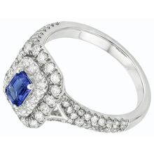 Afbeelding in Gallery-weergave laden, Edelsteen Dubbele Halo Smaragd Ceylon Saffier Ring 3,50 Karaat
