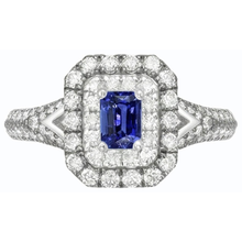 Afbeelding in Gallery-weergave laden, Edelsteen Dubbele Halo Smaragd Ceylon Saffier Ring 3,50 Karaat
