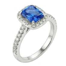 Afbeelding in Gallery-weergave laden, Edelsteen Halo Sapphire Ring 2.50 karaat mantel Set Natuurlijke echte diamant ( niet in het laboratorium gekweekt )en sieraden
