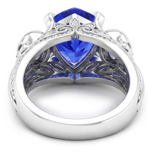 Afbeelding in Gallery-weergave laden, Edelsteen Hart Blauwe Saffier Ring Antieke Stijl Diamanten 2 Karaat
