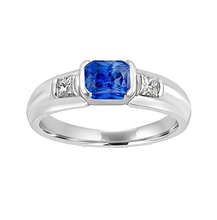 Afbeelding in Gallery-weergave laden, Edelsteen Heren Ring Prinses Diamanten Gold Bar Set Blauwe Saffier 1.75 Ct
